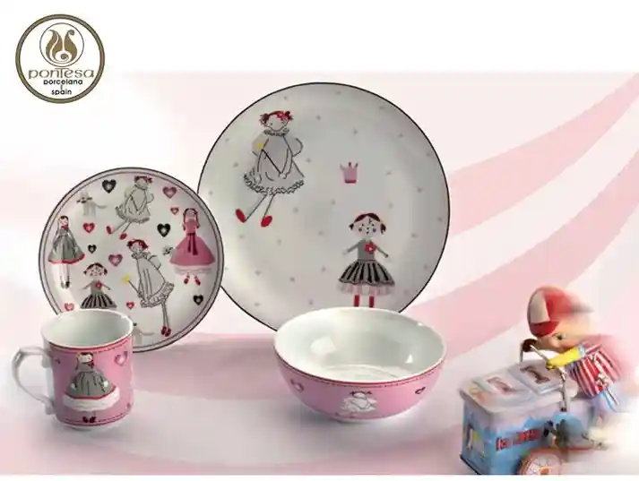 vajilla infantil personalizada rosa